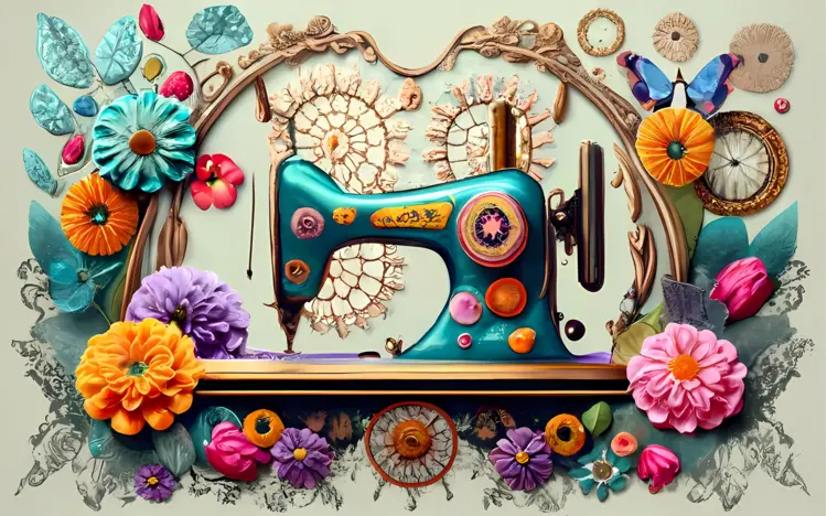 Floral Sewing Machine with Decorative Elements