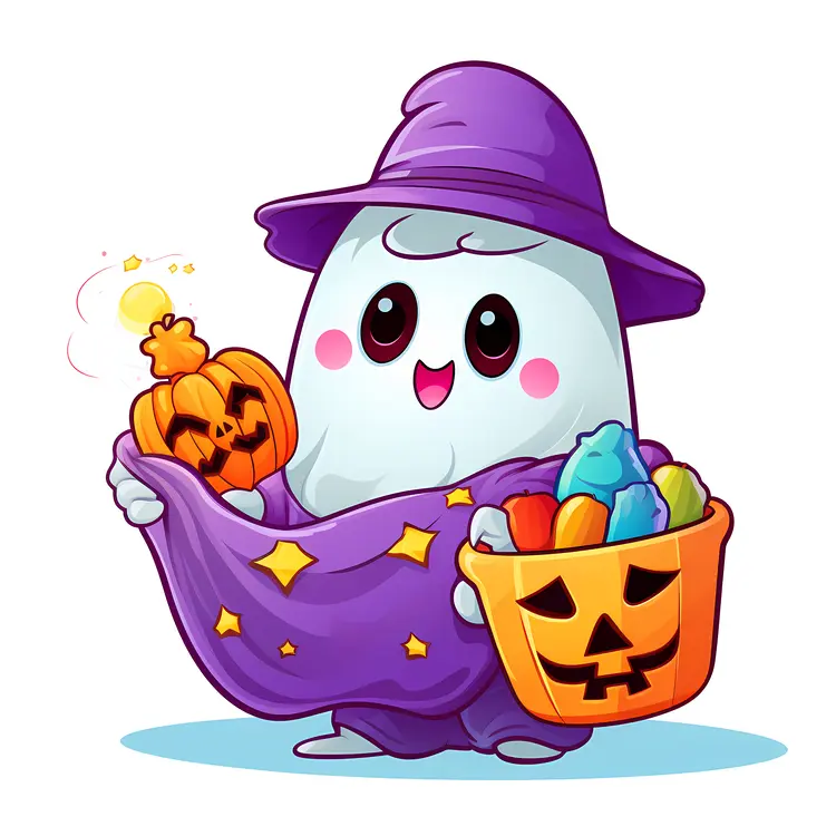 Cute Ghost with Candy Basket for Halloween