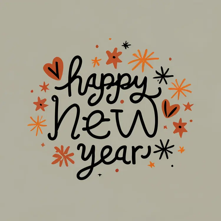 Happy New Year with Stars and Hearts