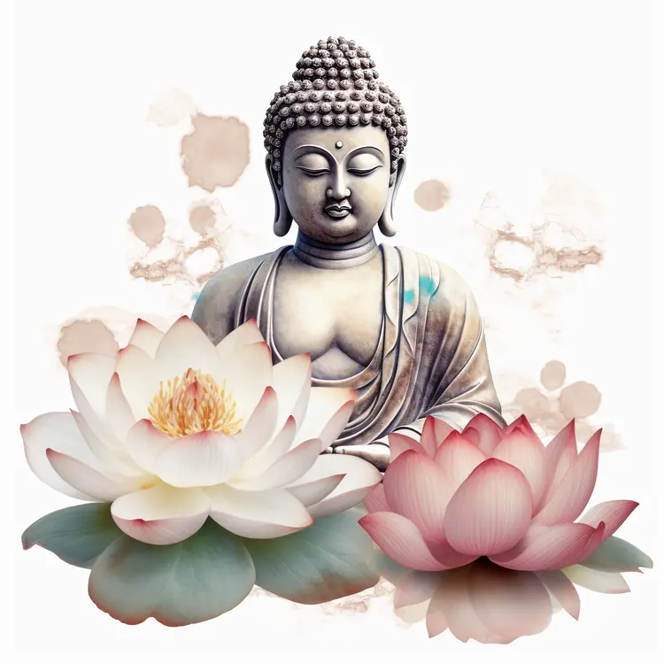 Buddha Statue with Lotus Flowers for Vesak Celebration