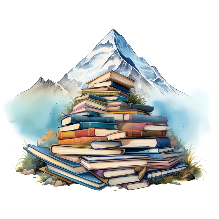 Stack of Books with Mountain Background