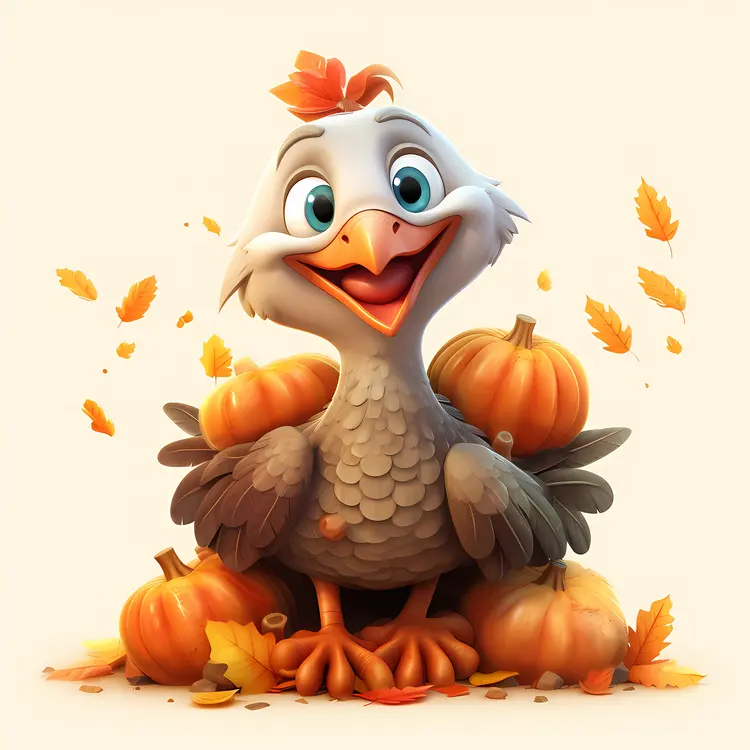 Cartoon Turkey with Pumpkins for Thanksgiving