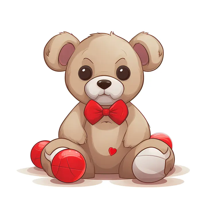 Charming Teddy Bear with Red Bow and Heart