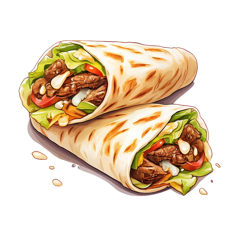 Illustrated Shawarma Wrap with Fresh Vegetables