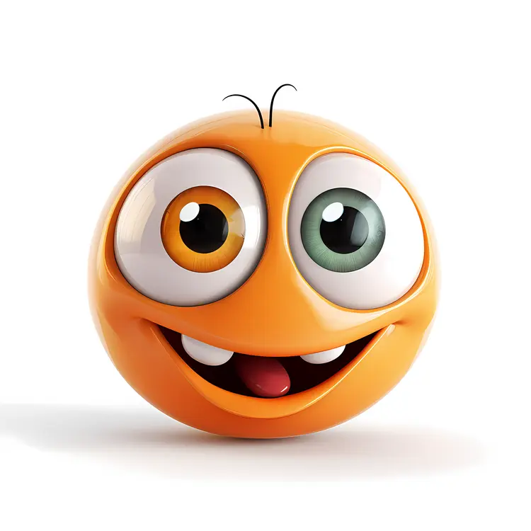 Orange Cartoon Face with Big Eyes and Happy Expression