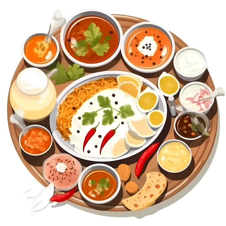 Delicious Indian Thali with Various Curries