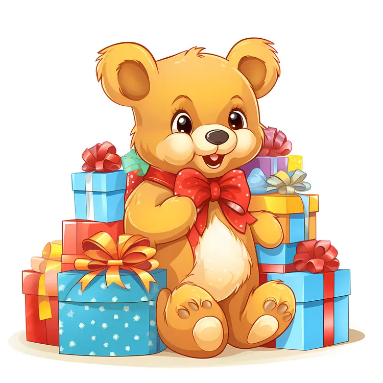 Cute Teddy Bear with Gift Boxes for Celebrations