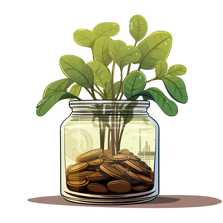 Money Plant Growing in a Jar of Coins