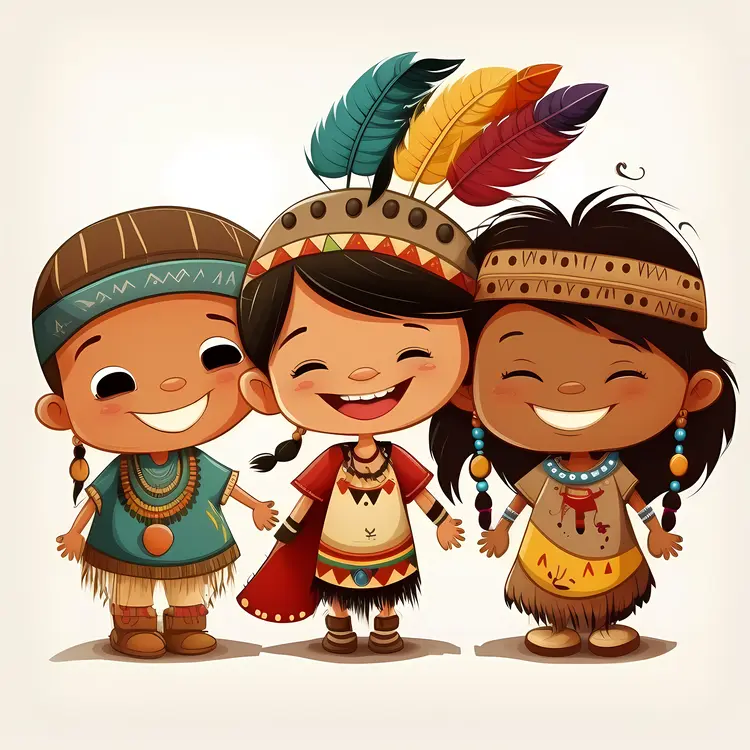 Happy Tribal Children in Traditional Attire
