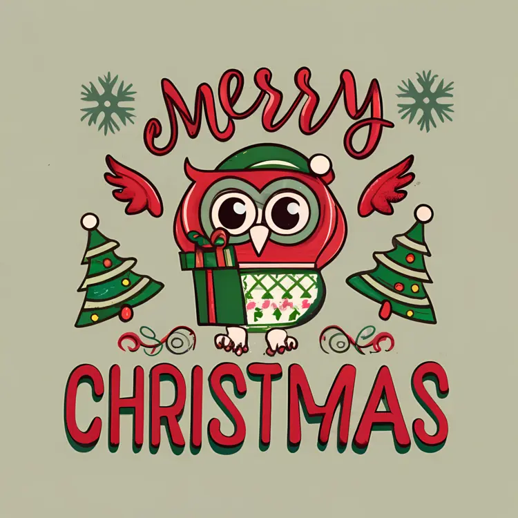 Cute Christmas Owl with Trees