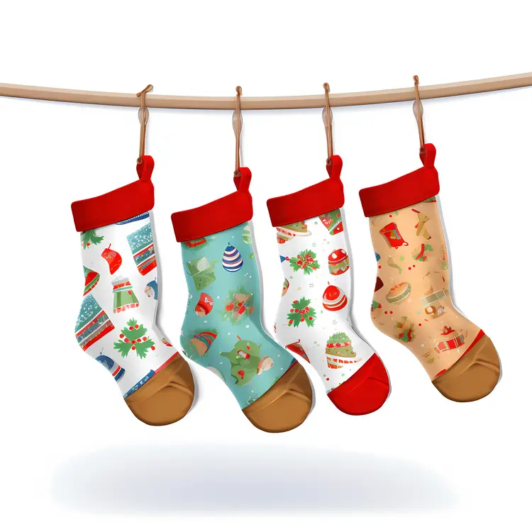 Four Christmas Stockings with Red Tops