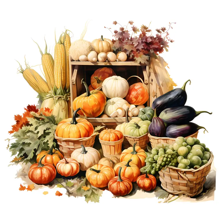 Pumpkins and Corn with Grapes for Thanksgiving
