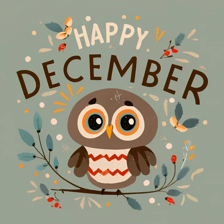 Adorable Owl Celebrating December