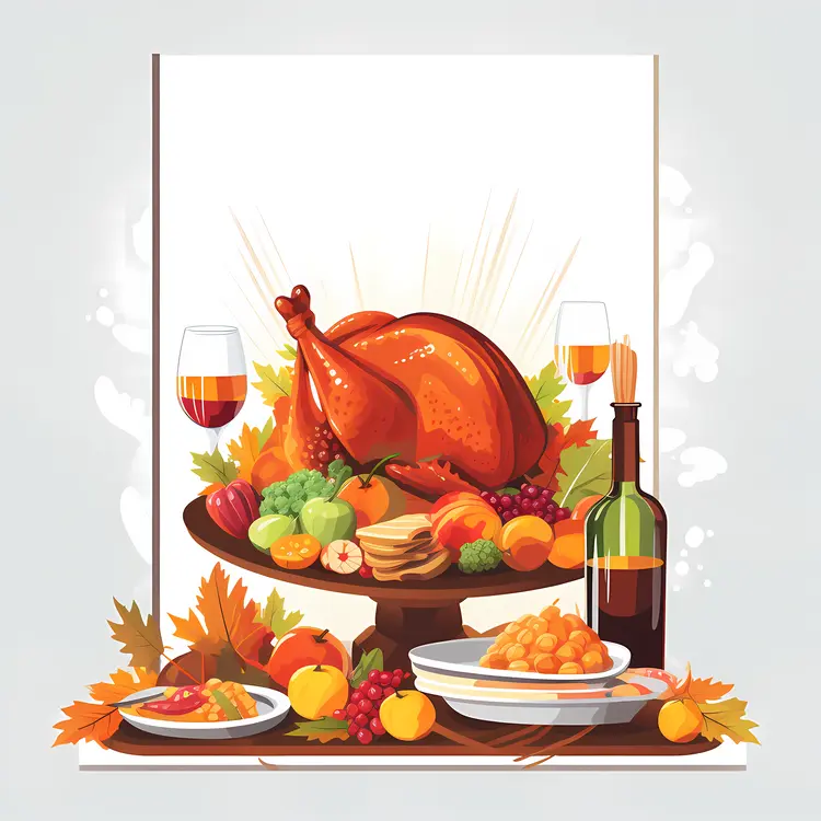 Thanksgiving Feast with Turkey and Wine
