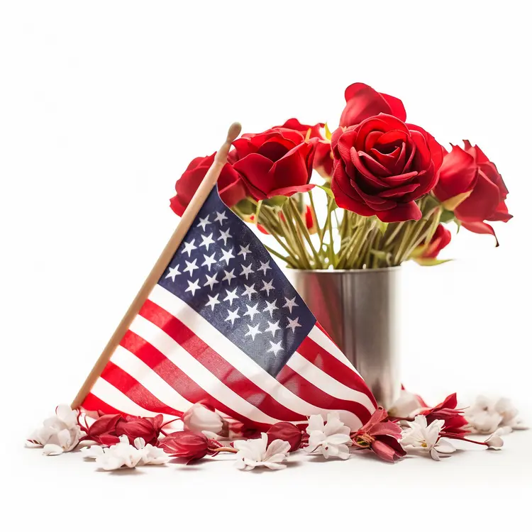 Patriotic Floral Arrangement with American Flag