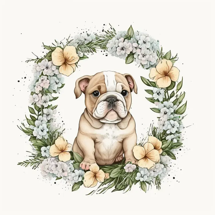 Cute Puppy in Floral Wreath