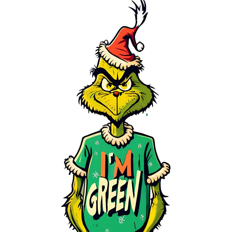 Grumpy Green Character in Santa Hat