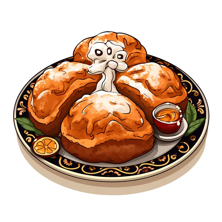 Decorative Bread with Icing and Sauce