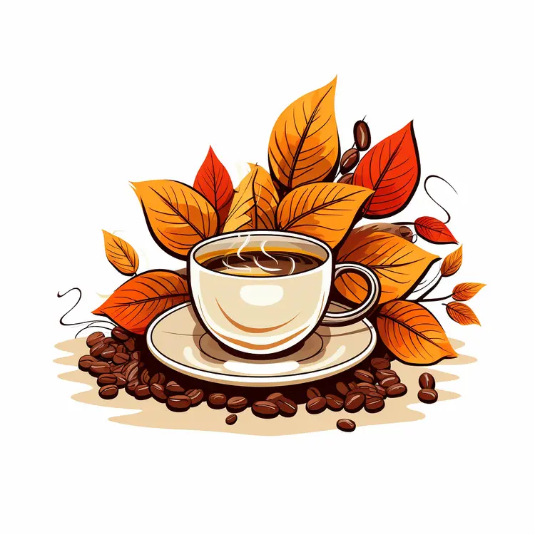 Hot Coffee with Autumn Leaves