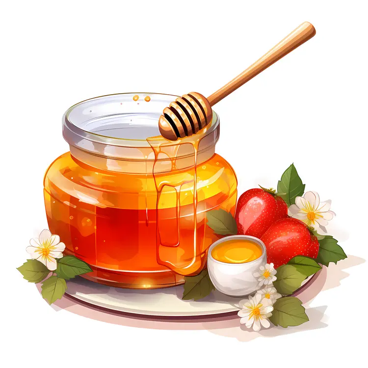 Honey Jar with Dipper and Apples