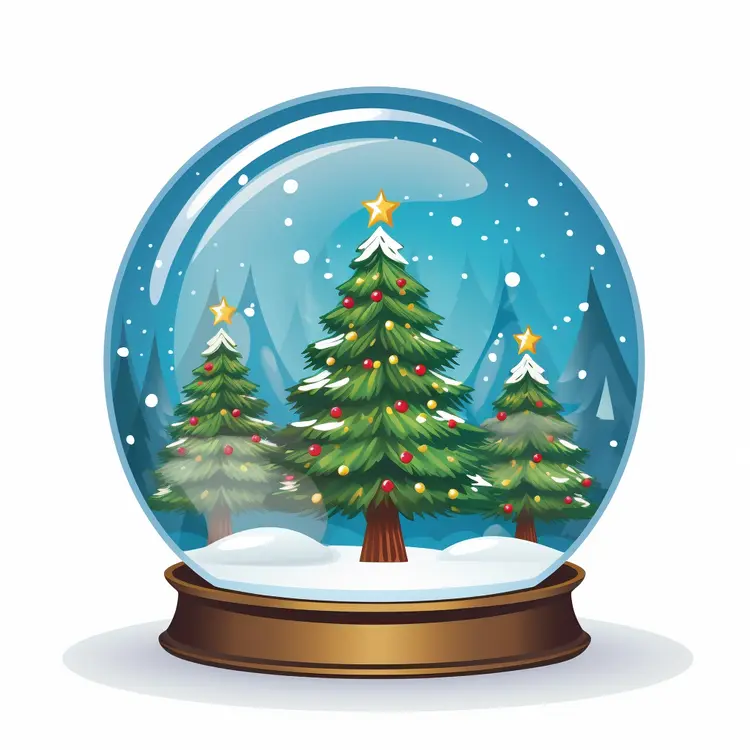 Snow Globe with Christmas Trees and Stars