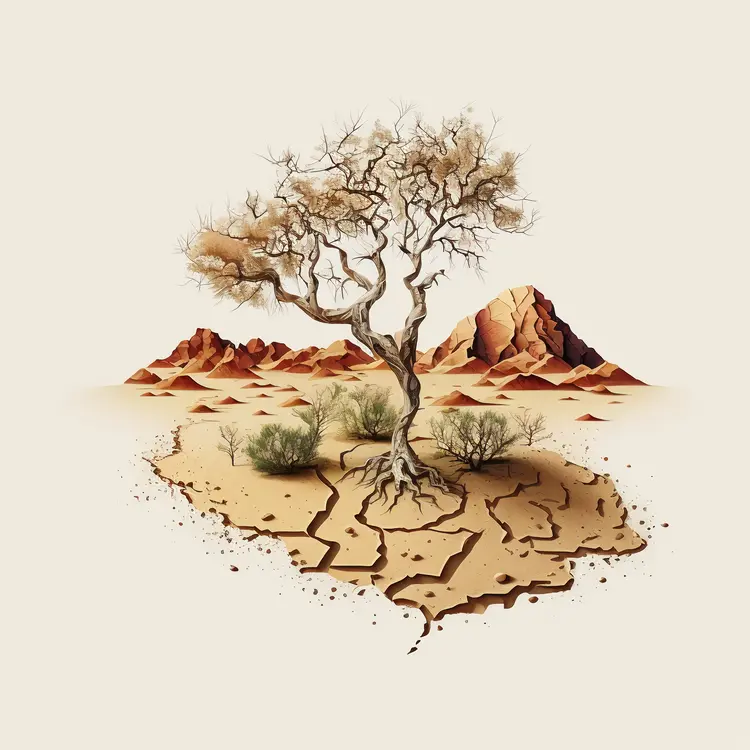 Lone Tree in Arid Desert Landscape