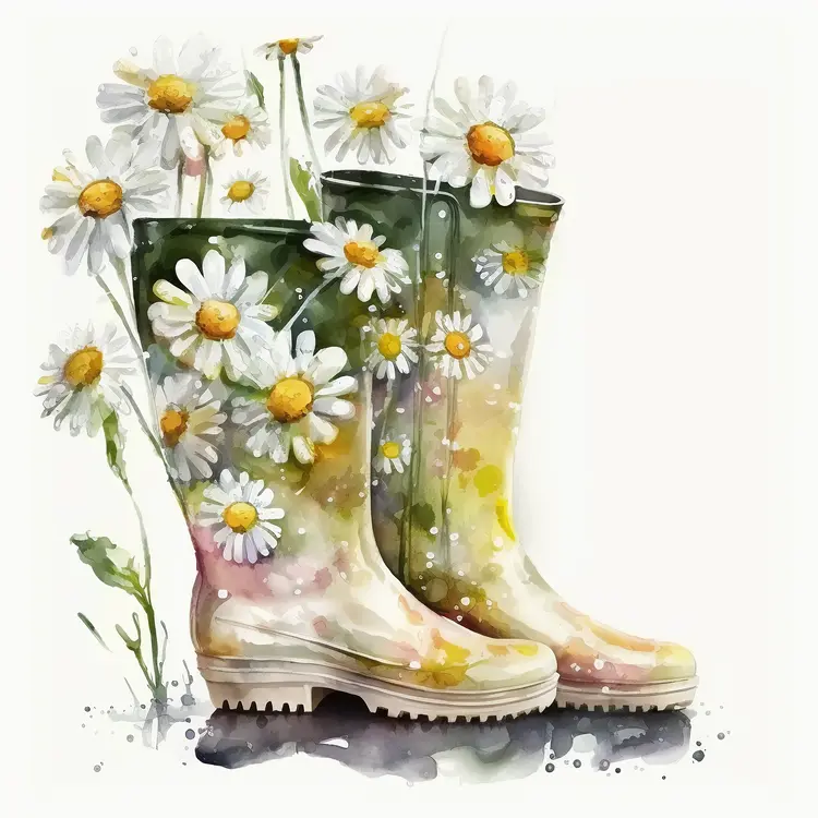 Beautiful Rain Boots with Daisies Illustration
