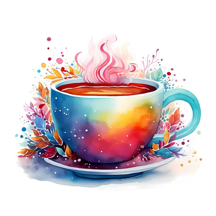 Colorful Cup with Coffee and Leaves