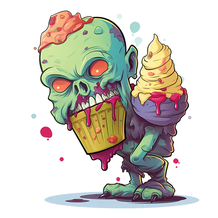 Zombie Eating Cupcake and Ice Cream