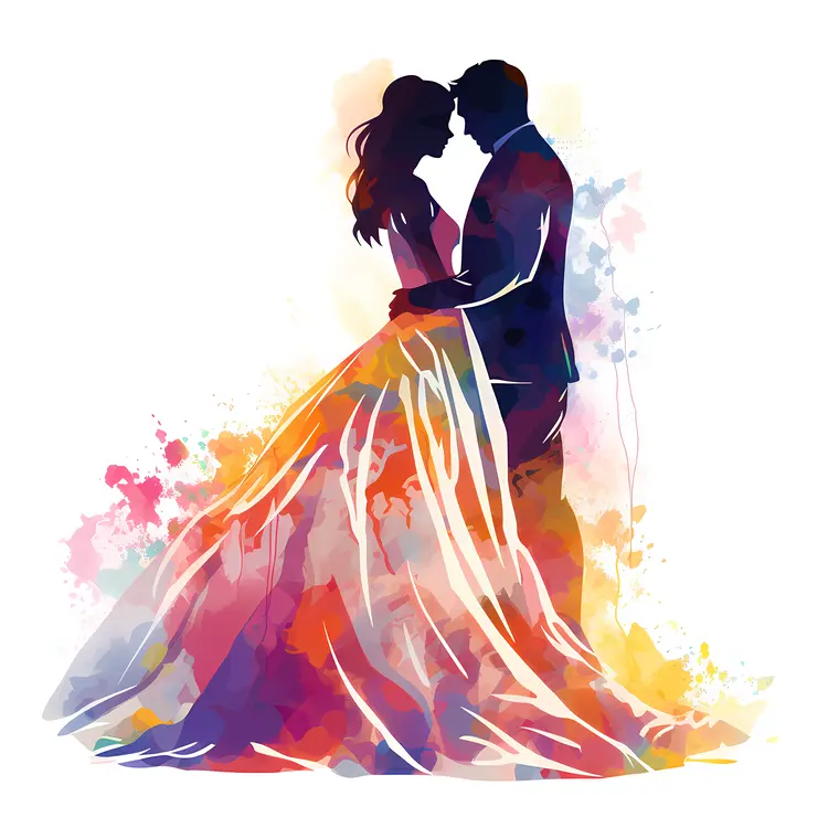 Colorful Silhouette Couple Dancing