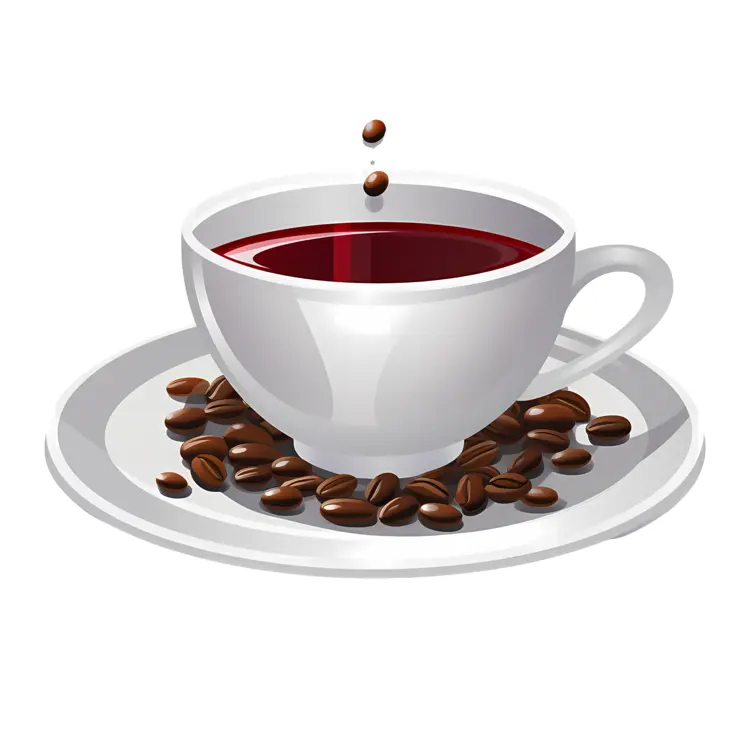 White Coffee Cup with Coffee Beans on Saucer and Droplets