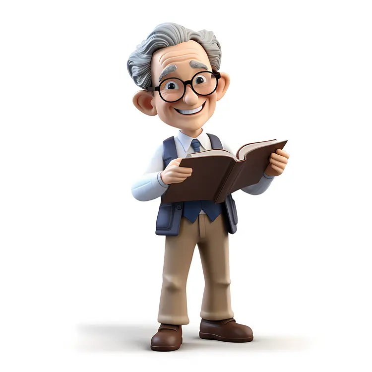Animated Professor Reading Book