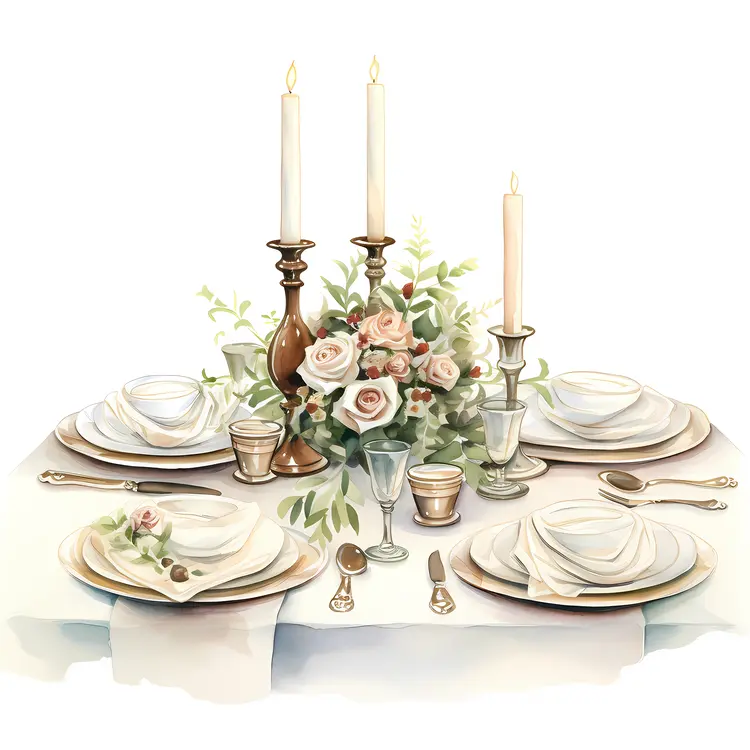Formal Table Setting with Candles and Flowers