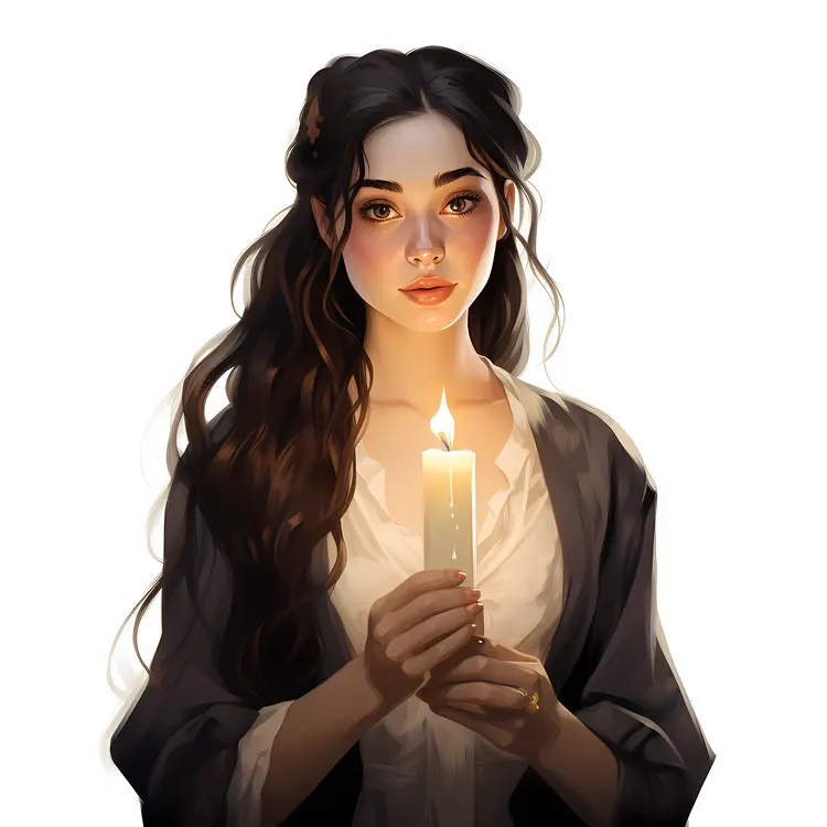 Woman Holding Candle in Dark Room
