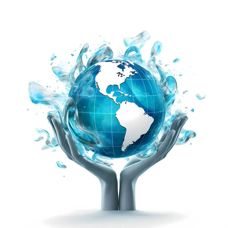 Blue Globe in Hands with Water Splash