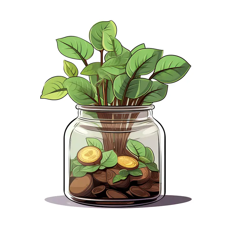 Plant Growing in Jar of Coins