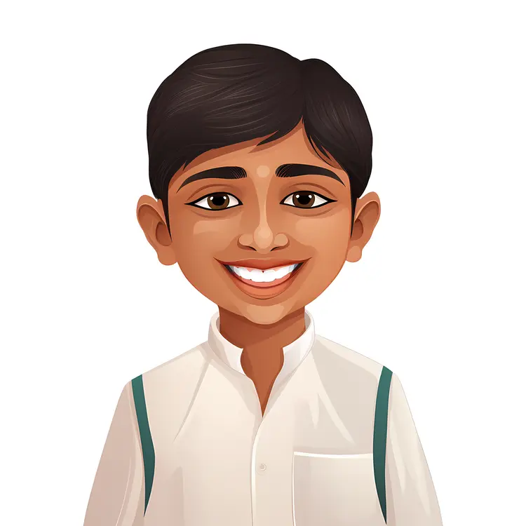 Smiling Cartoon Boy in White Shirt Illustration