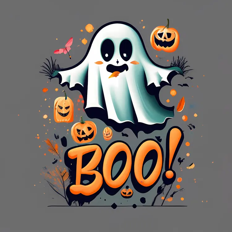 Cute Ghost with Boo and Pumpkins