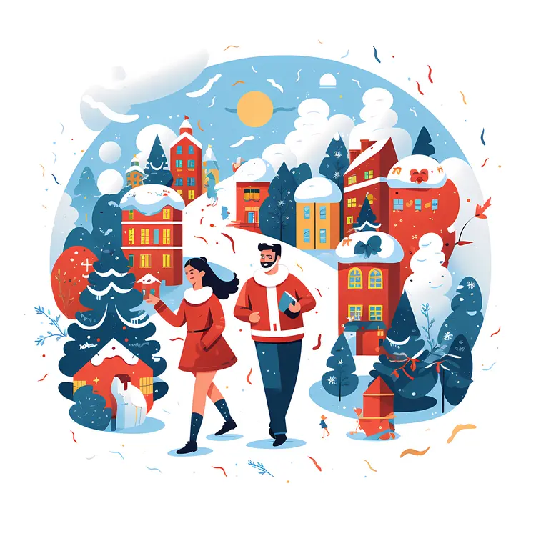 Couple Walking in Winter Wonderland