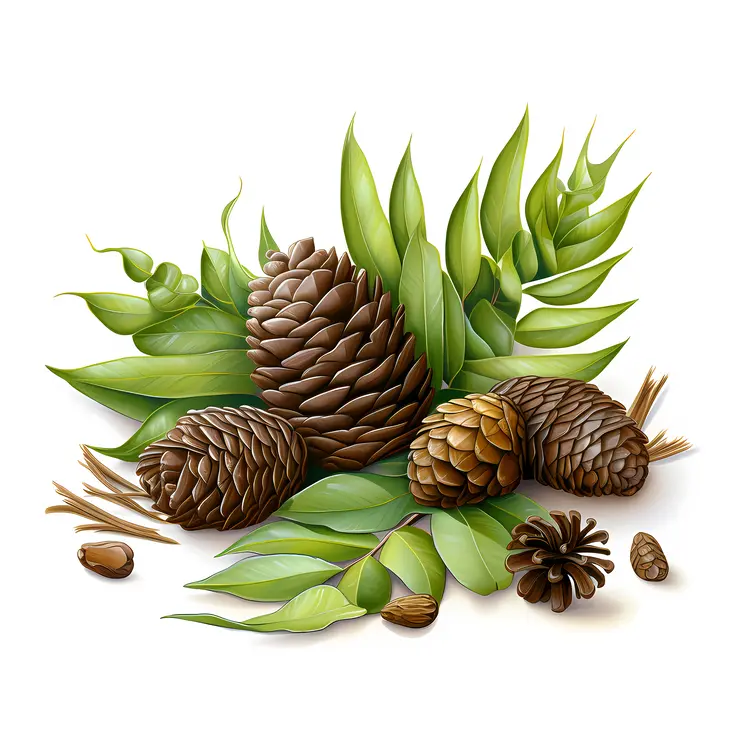 Beautiful Pine Cones and Green Leaves
