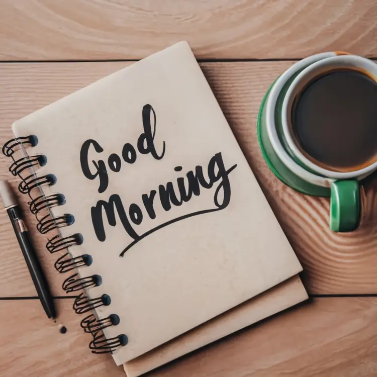 Notebook and Coffee Good Morning Text