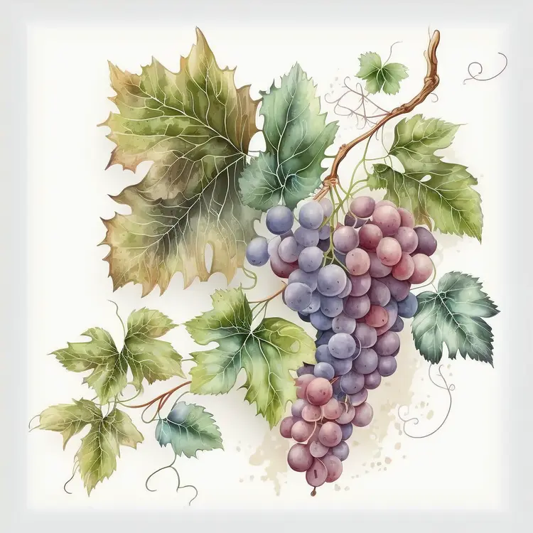 Watercolor Grapes and Vine Leaves Illustration