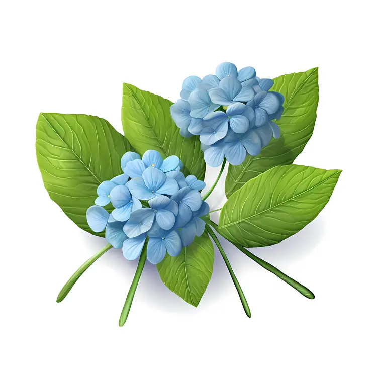 Blue Hydrangea with Green Leaves