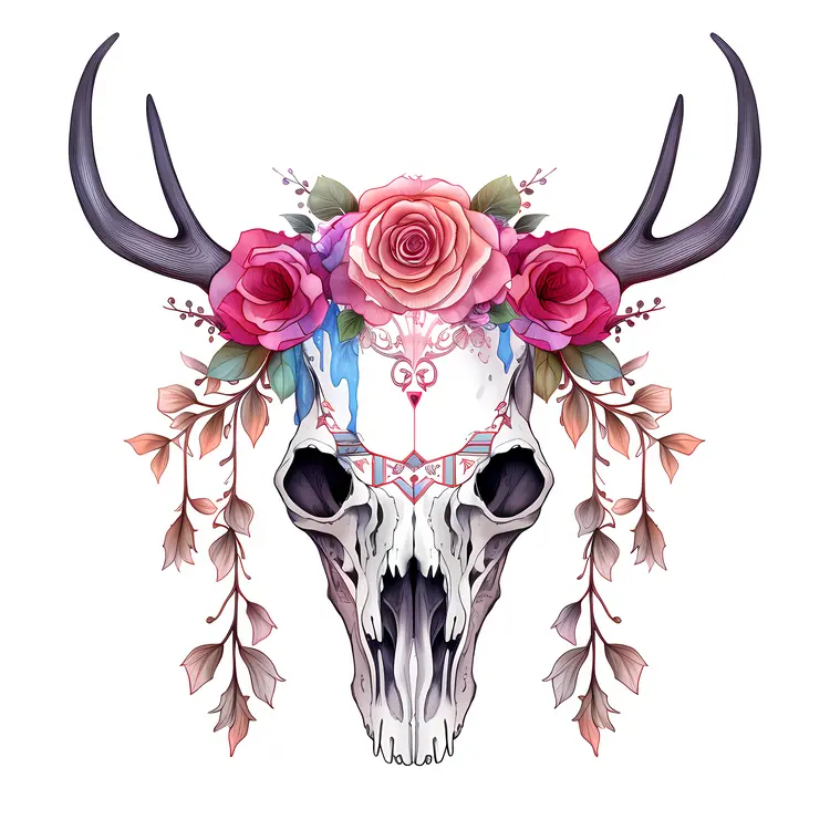 Deer Skull with Floral Decoration