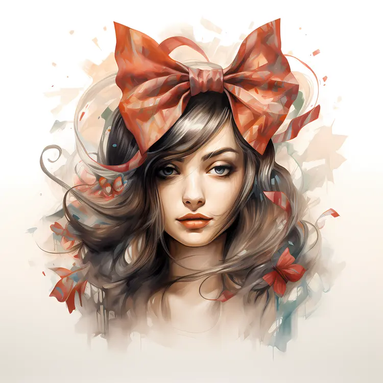 Girl with Red Bow in Hair