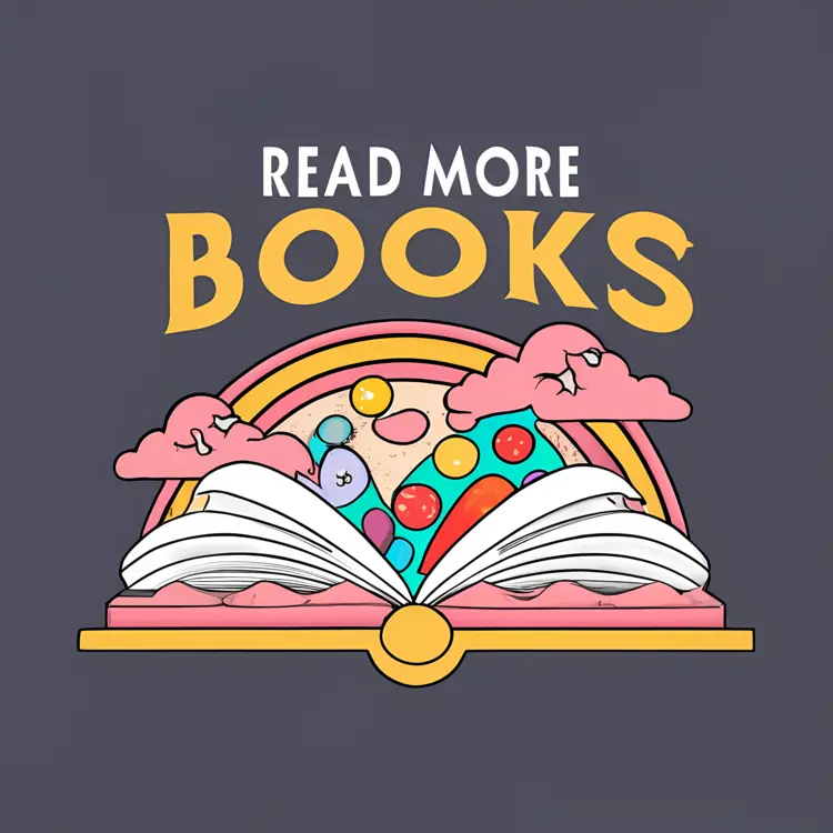Open Book with 'Read More Books' Text and Rainbow Background