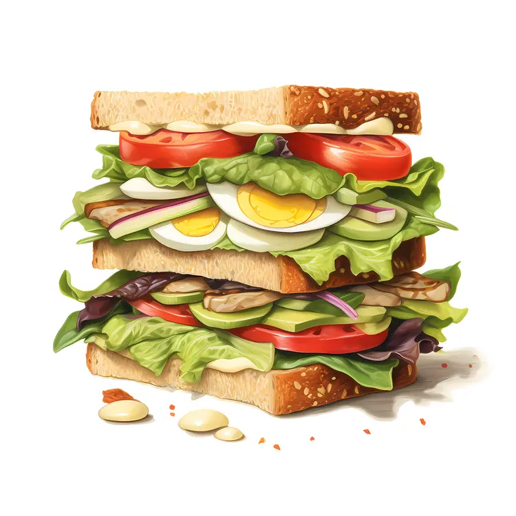 Delicious Layered Sandwich with Fresh Ingredients