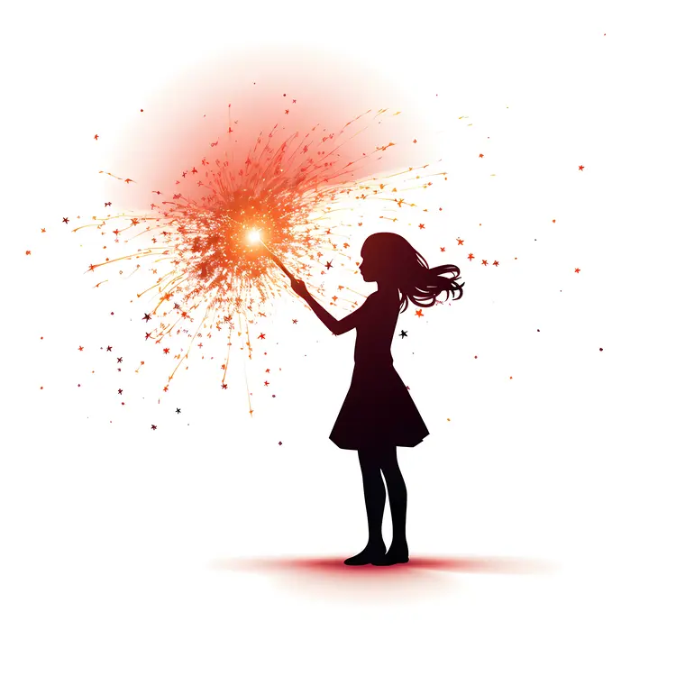 Silhouette of Girl with Sparkler