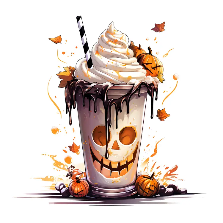 Pumpkin Milkshake with Whipped Cream and Straw
