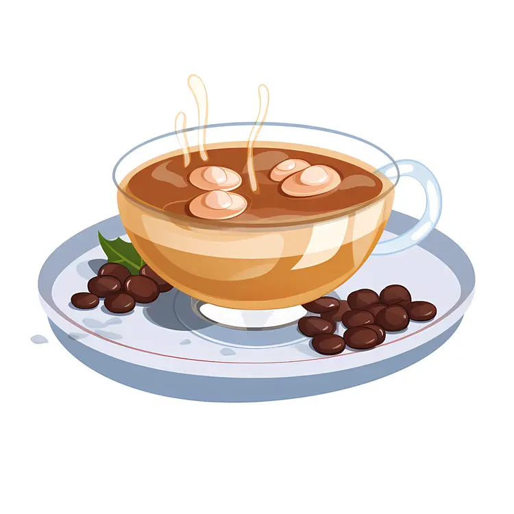 Steaming Cup of Coffee with Beans